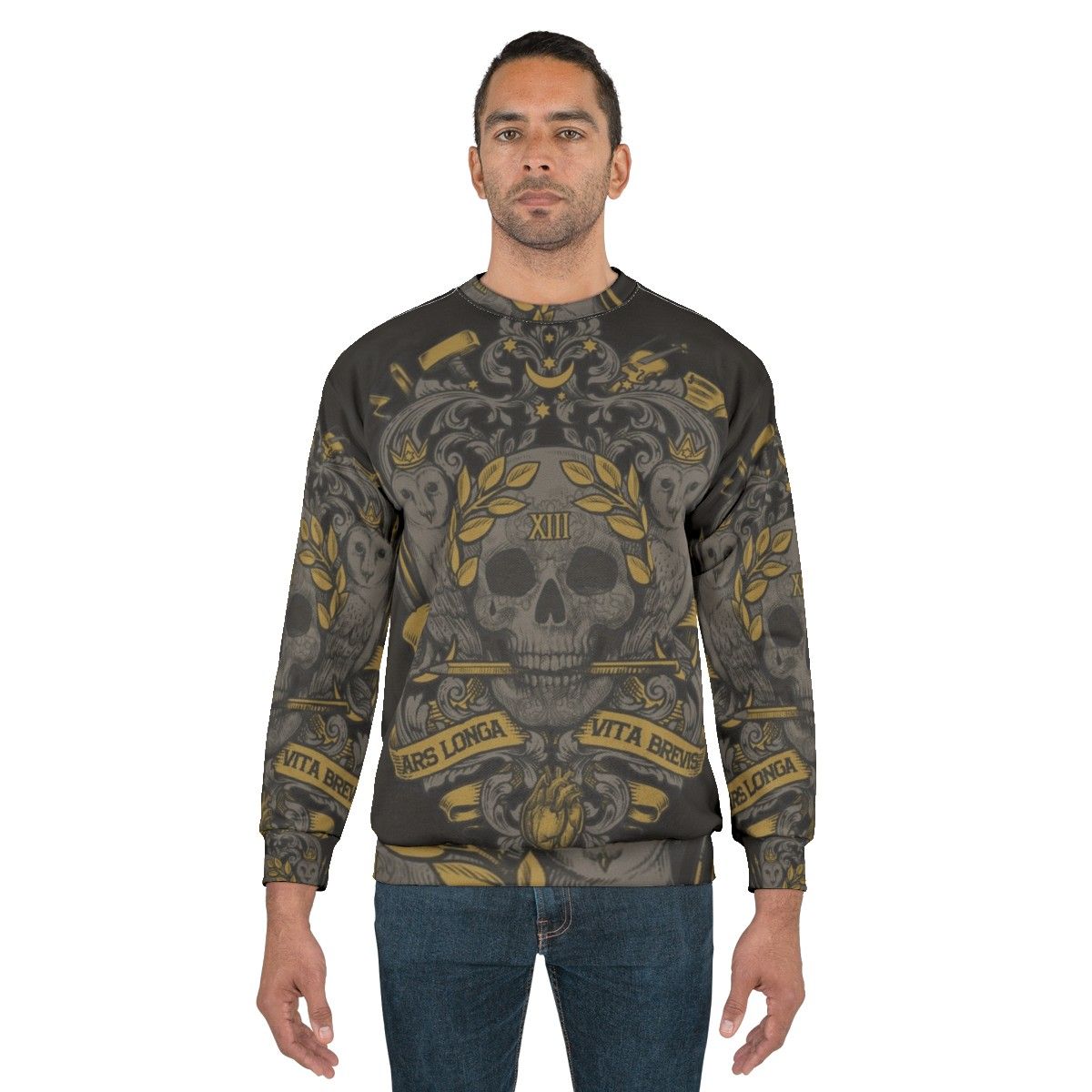 Ars Longa Vita Brevis Artists Sweatshirt with Heraldic Skull Motif - men