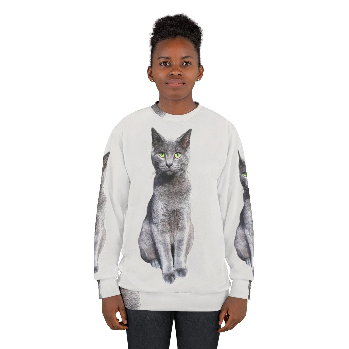 Adorable Russian Blue Cat Kitten Wearing Cozy Sweatshirt - women