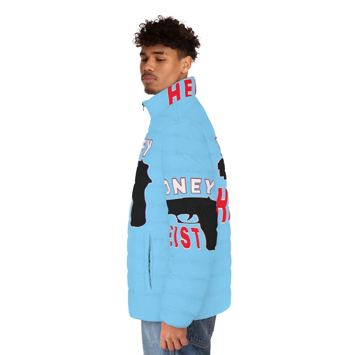 Money Heist Netflix Customized Puffer Jacket featuring the iconic art from the popular Netflix series - men side left