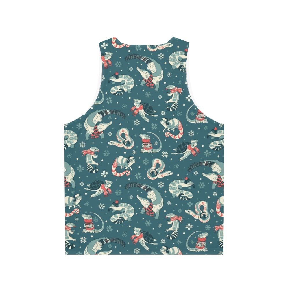 Dark blue unisex tank top with winter herp pattern - Back