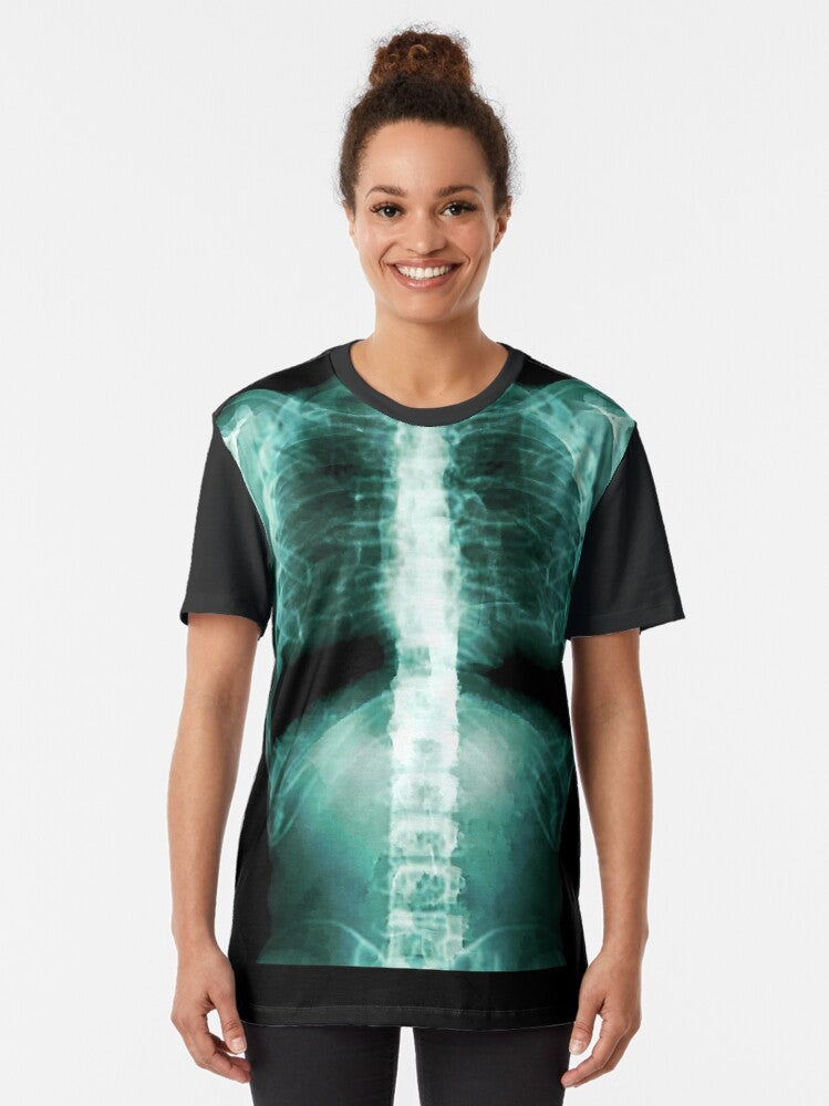 Anatomical X-Ray Graphic T-Shirt featuring a detailed image of the human skeleton - Women