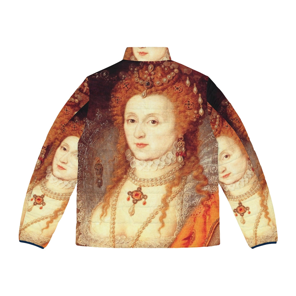 Elizabeth I portrait puffer jacket featuring a vibrant historical design - Back