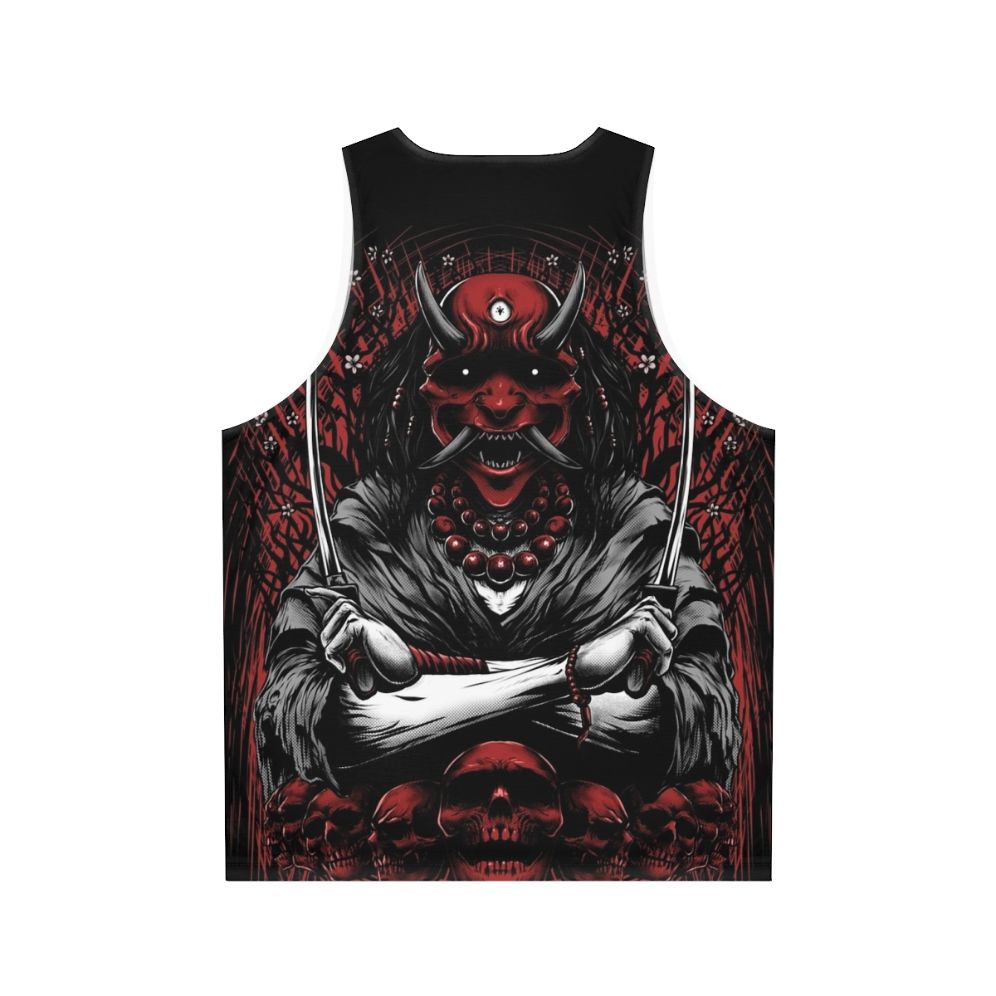 Oni Japanese Demon Unisex Tank Top with Skull Sakura Design - Back