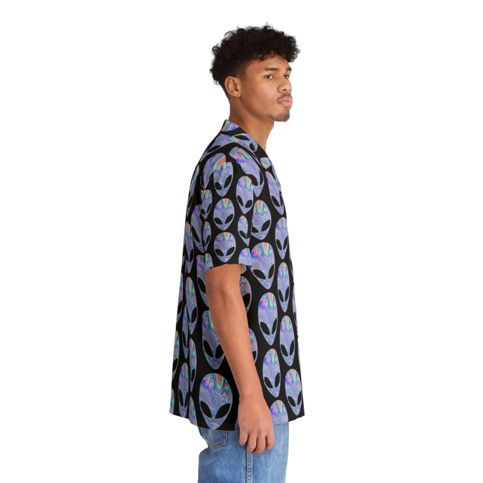 Colorful Hawaiian shirt with alien and space-themed holographic design - People Pight