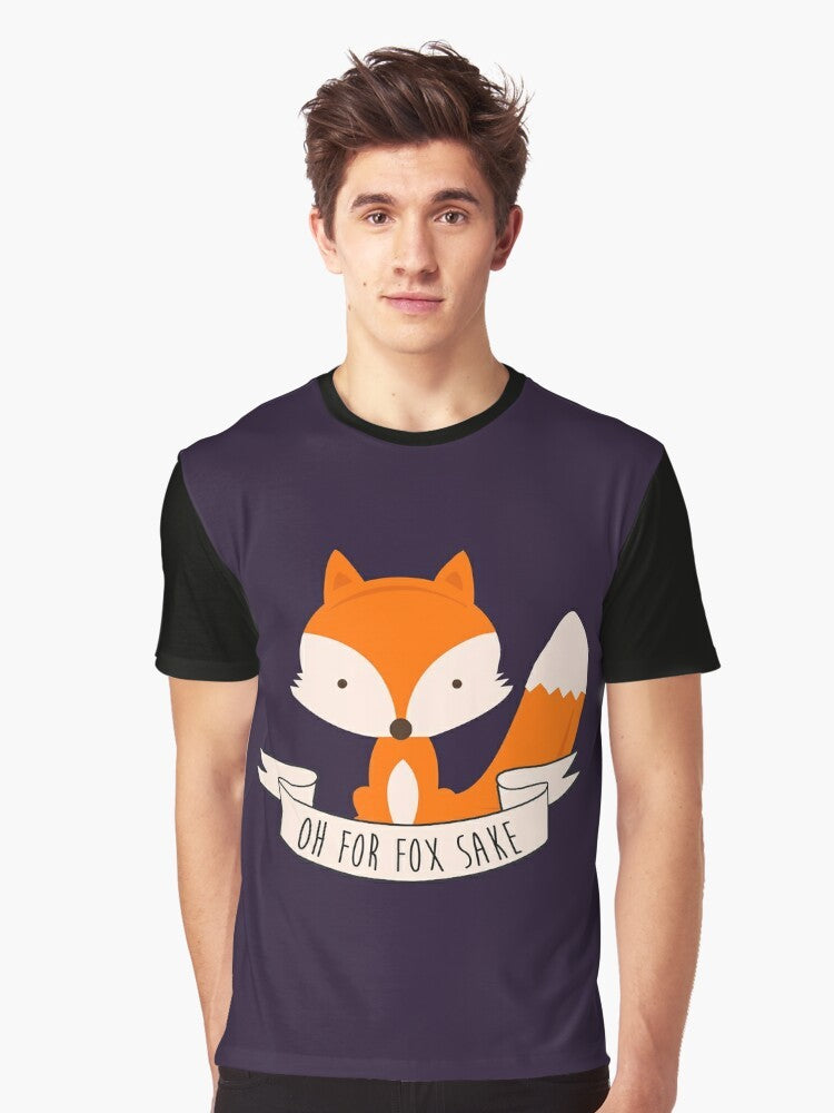 Colorful graphic t-shirt with cute fox design and "Oh For Fox Sake" pun text - Men