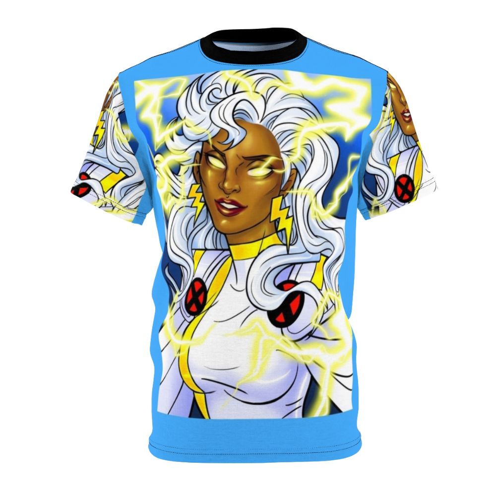 Mutant hero with electric storm powers on a vintage-inspired t-shirt design