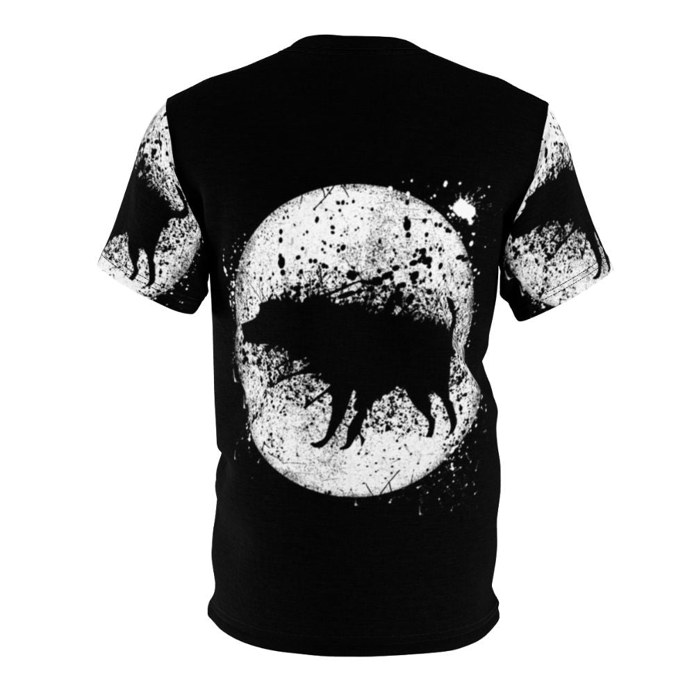 Banksy-inspired AOP t-shirt featuring a splash dog and moon design in a street art style - Back