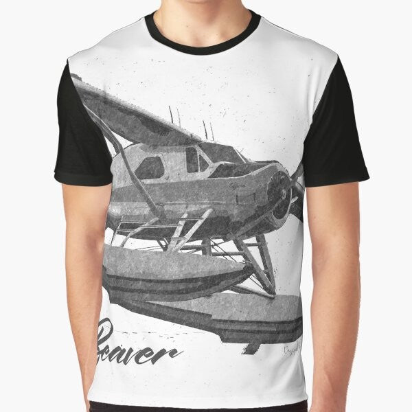 Dehavilland DHC-2 Beaver floatplane sketch graphic on a t-shirt