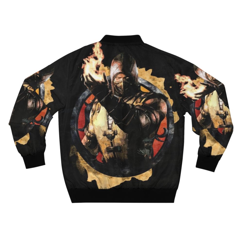 Mortal Kombat Scorpion Bomber Jacket, featuring the iconic Scorpion character from the Mortal Kombat video game franchise. - Back