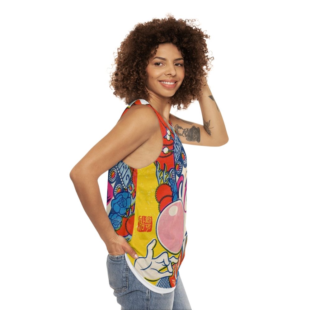 Unisex tank top featuring a pop art design inspired by Chinese culture and Beijing opera - women side