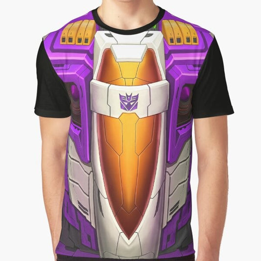 A graphic t-shirt featuring the Transformers character Skywarp