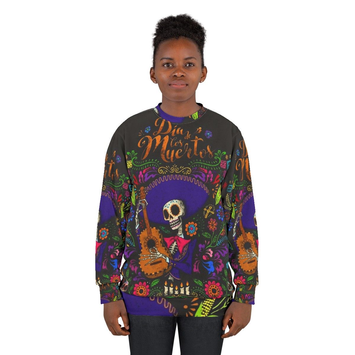 Dia De Los Muertos Sweatshirt featuring a sugar skull design - women