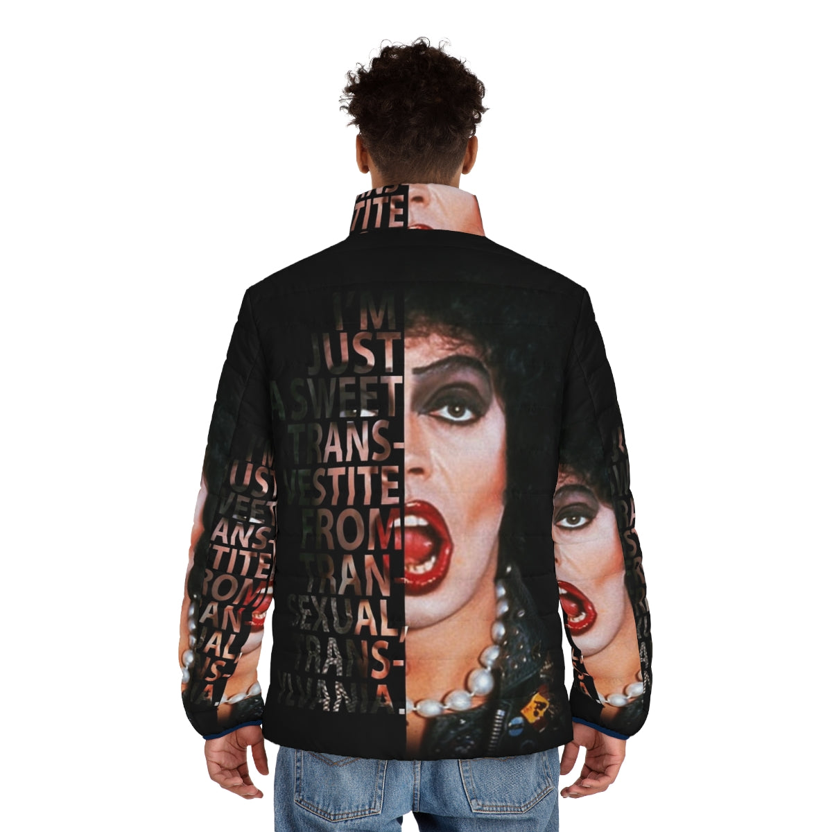 Frank N Furter Puffer Jacket, inspired by the iconic Rocky Horror Picture Show - men back