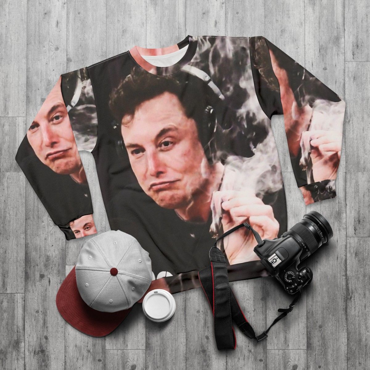 Elon Musk Smoking Weed Sweatshirt - flat lay