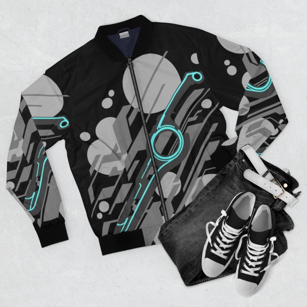 Monado Abstract Grey Bomber Jacket - Flat lay