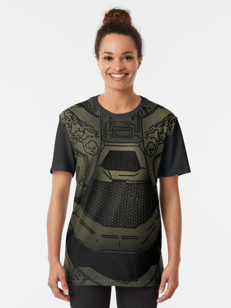 Graphic t-shirt featuring the iconic Master Chief character from the Halo video game series - Women