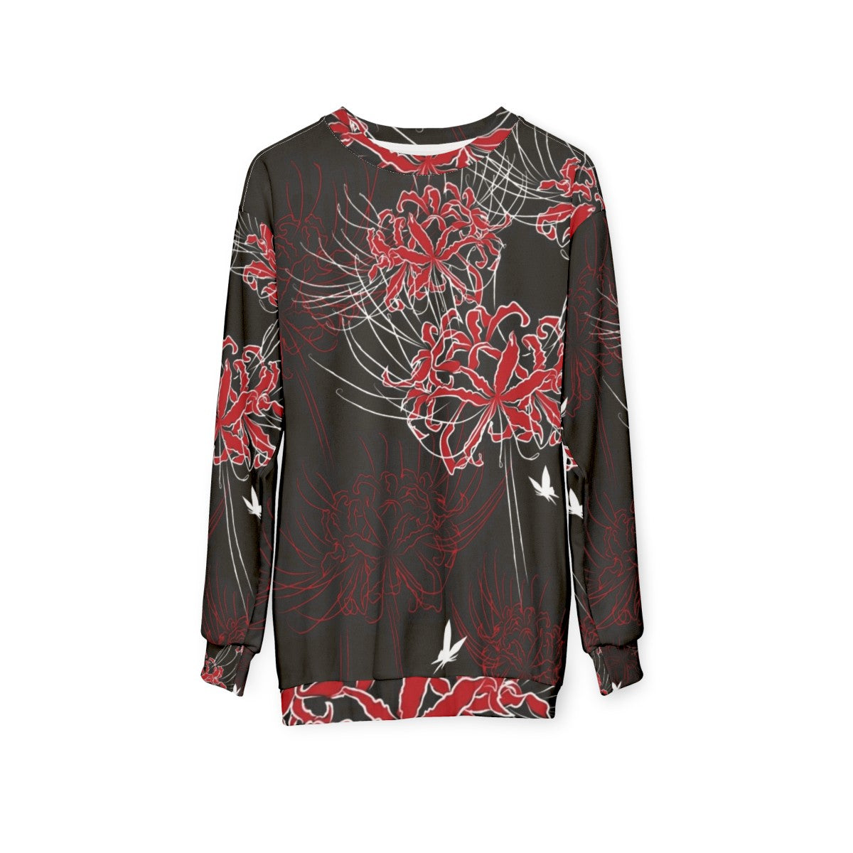 Vintage spider lily and butterfly Japanese floral pattern sweatshirt - hanging