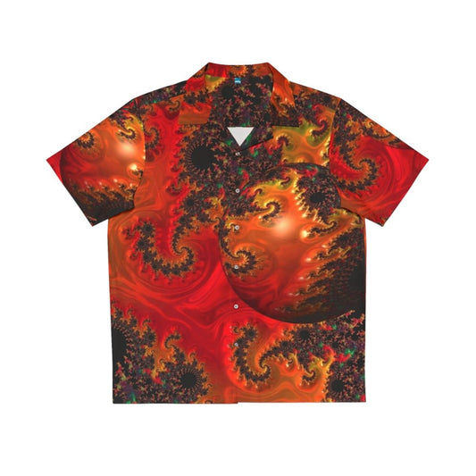 Colorful abstract Hawaiian shirt with spheres, spirals, and fractal patterns