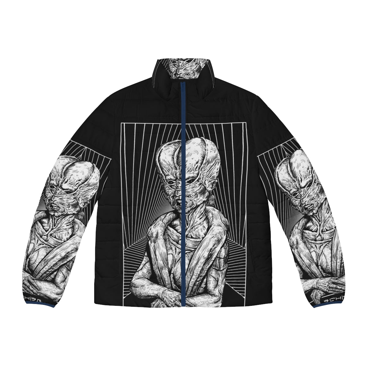 Schism Puffer Jacket featuring dark, gothic, and occult art design