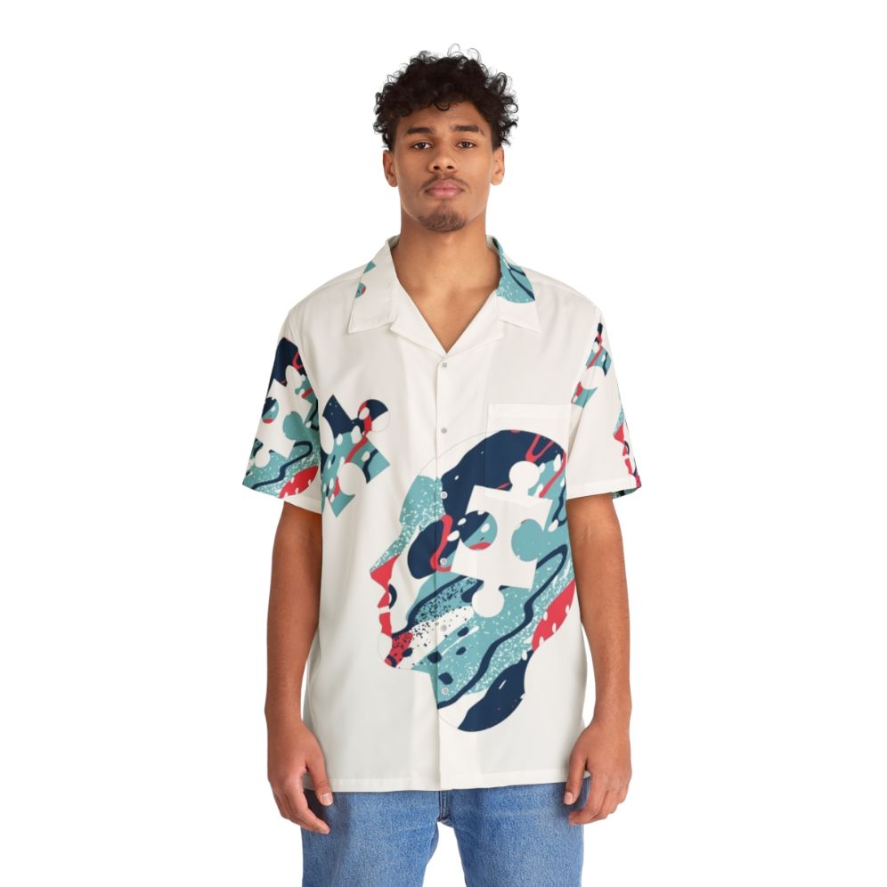 Brain Puzzle Hawaiian Shirt with Tropical Pattern - People Front