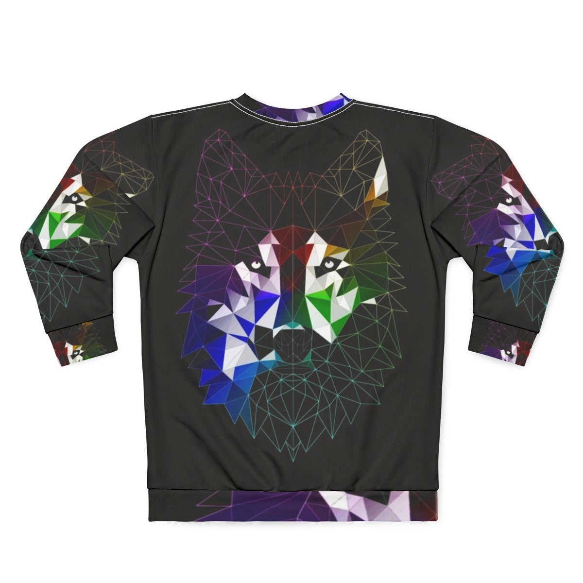 Geometric abstract wolf design on a grey sweatshirt - Back