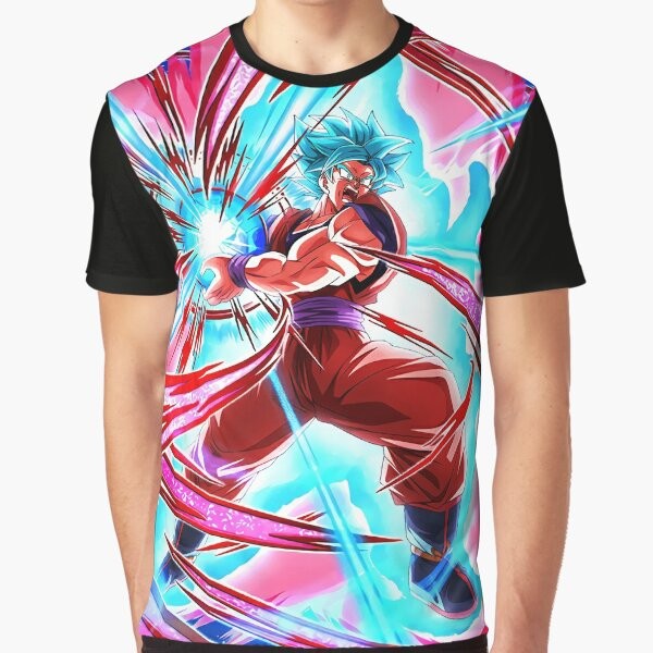 Goku using Kaioken Super Saiyan Blue technique graphic t-shirt