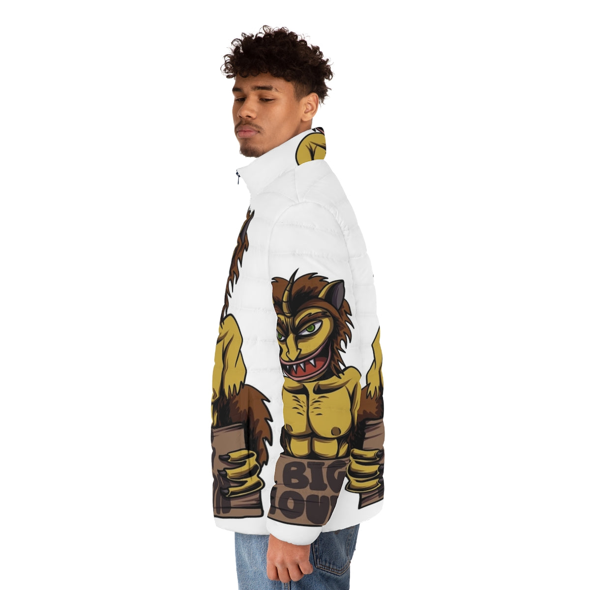 "Big Mouth" Strong Maury Puffer Jacket featuring the Hormone Monster - men side left