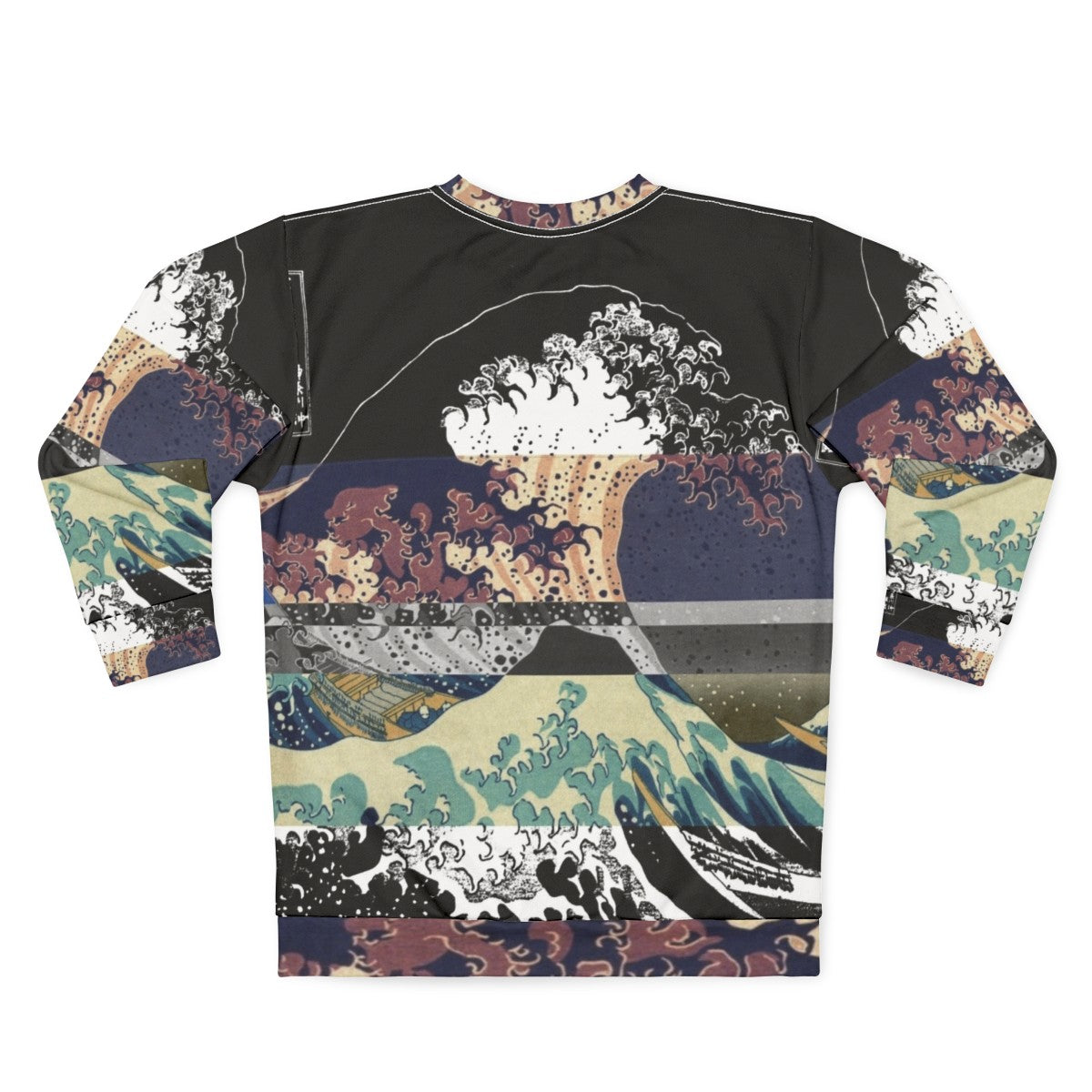 Glitch aesthetic Hokusai wave color sweatshirt - Back