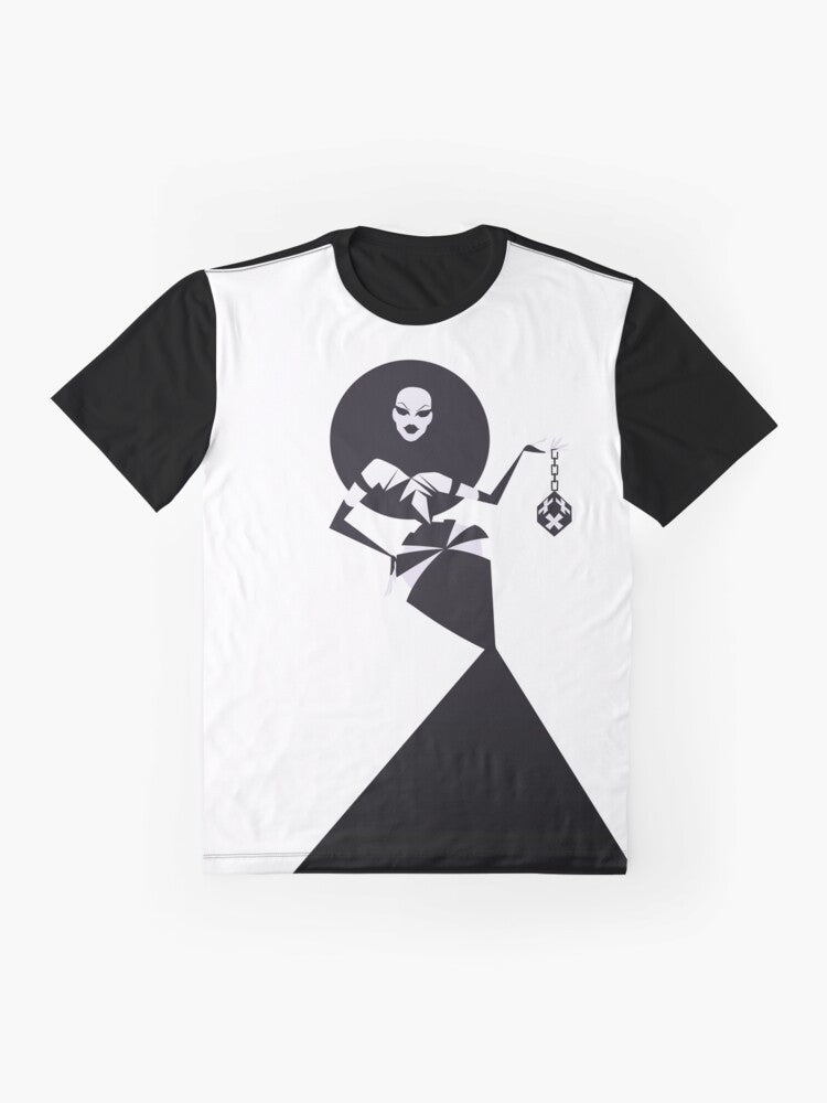 Minimalist graphic t-shirt featuring Gottmik from RuPaul's Drag Race - Flat lay