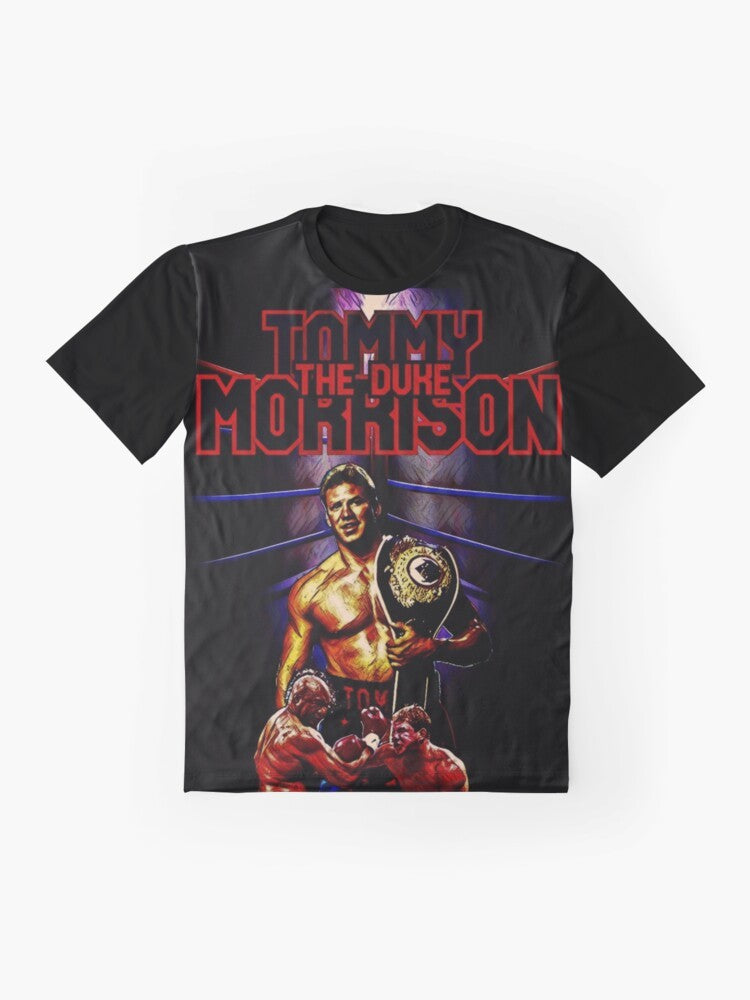 Tommy Morrison, the heavyweight boxing champion, featured on a graphic t-shirt - Flat lay