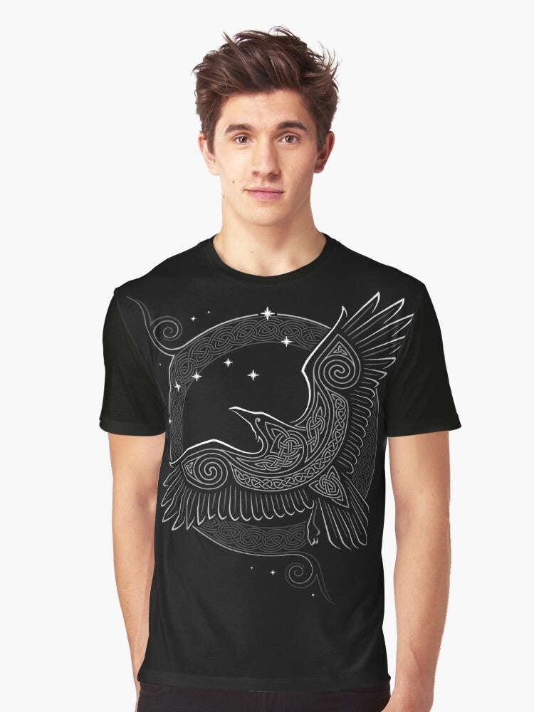 Northern raven graphic t-shirt with mythical Scandinavian raven design - Men