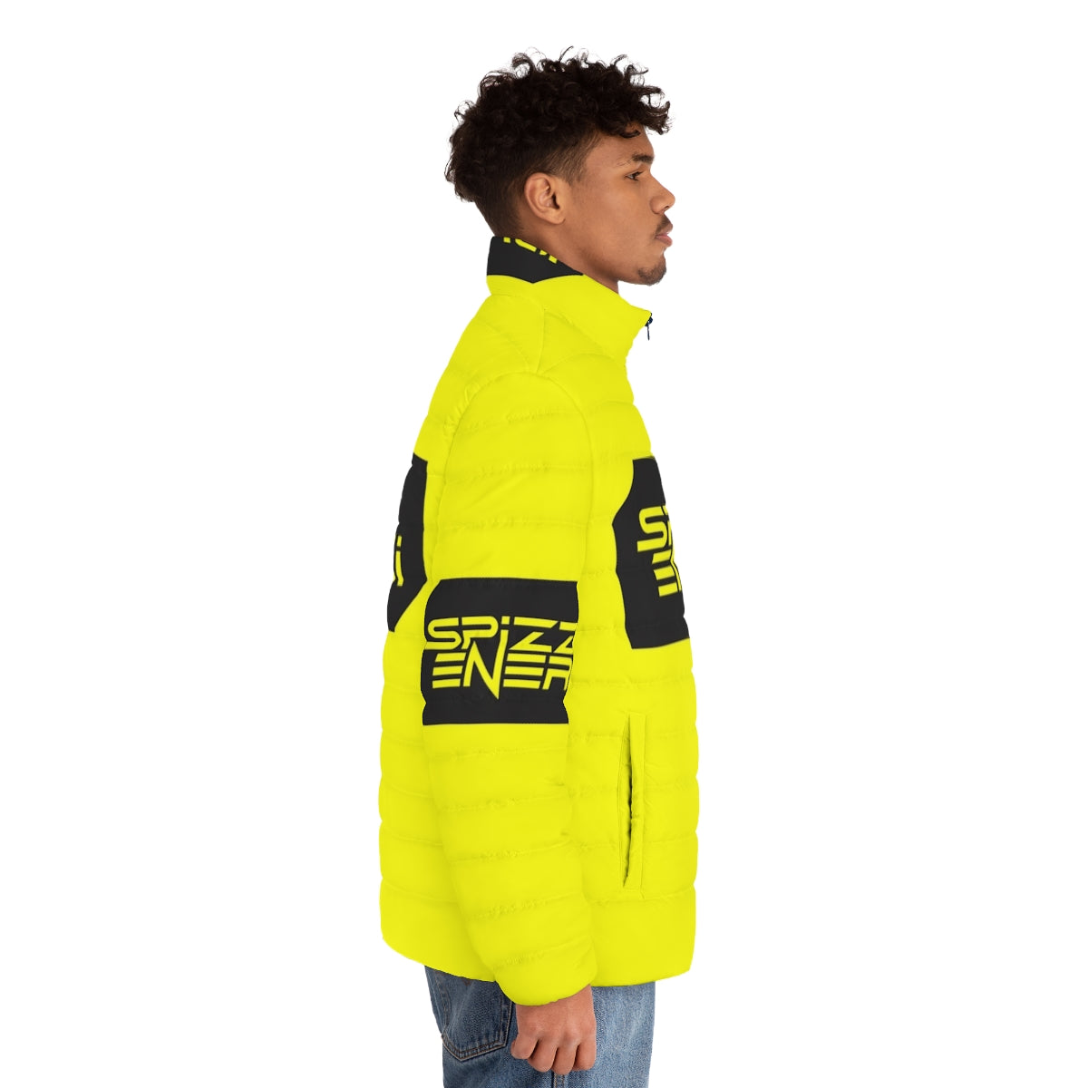 Spizzenergi Retro 80s Puffer Jacket featuring vintage punk and new wave design - men side right