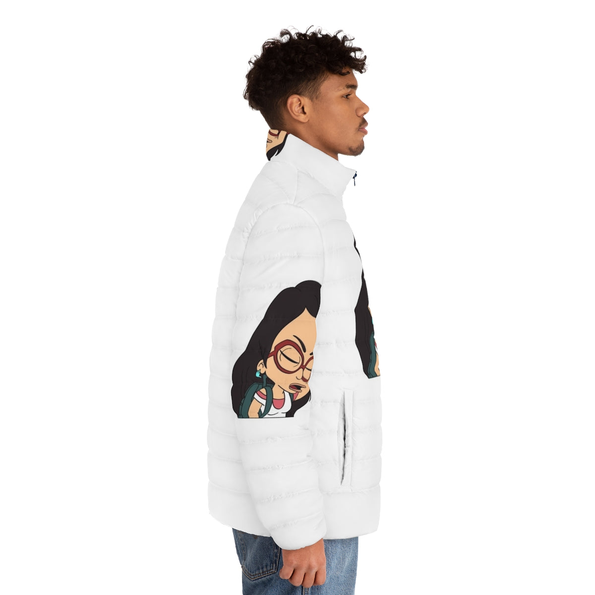 Big Mouth Ali Inspired Puffer Jacket with Hormone Monster Design - men side right