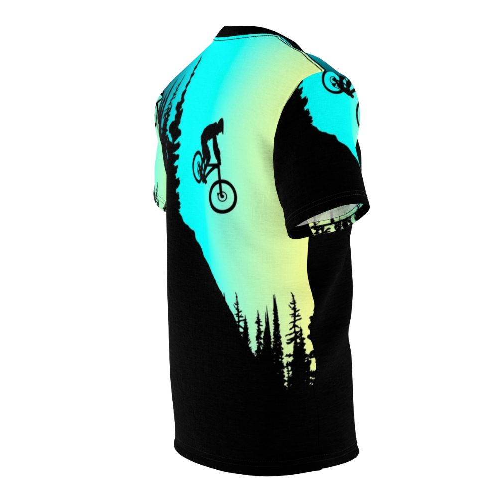 Colorful AOP t-shirt design featuring mountain biking silhouettes - men right