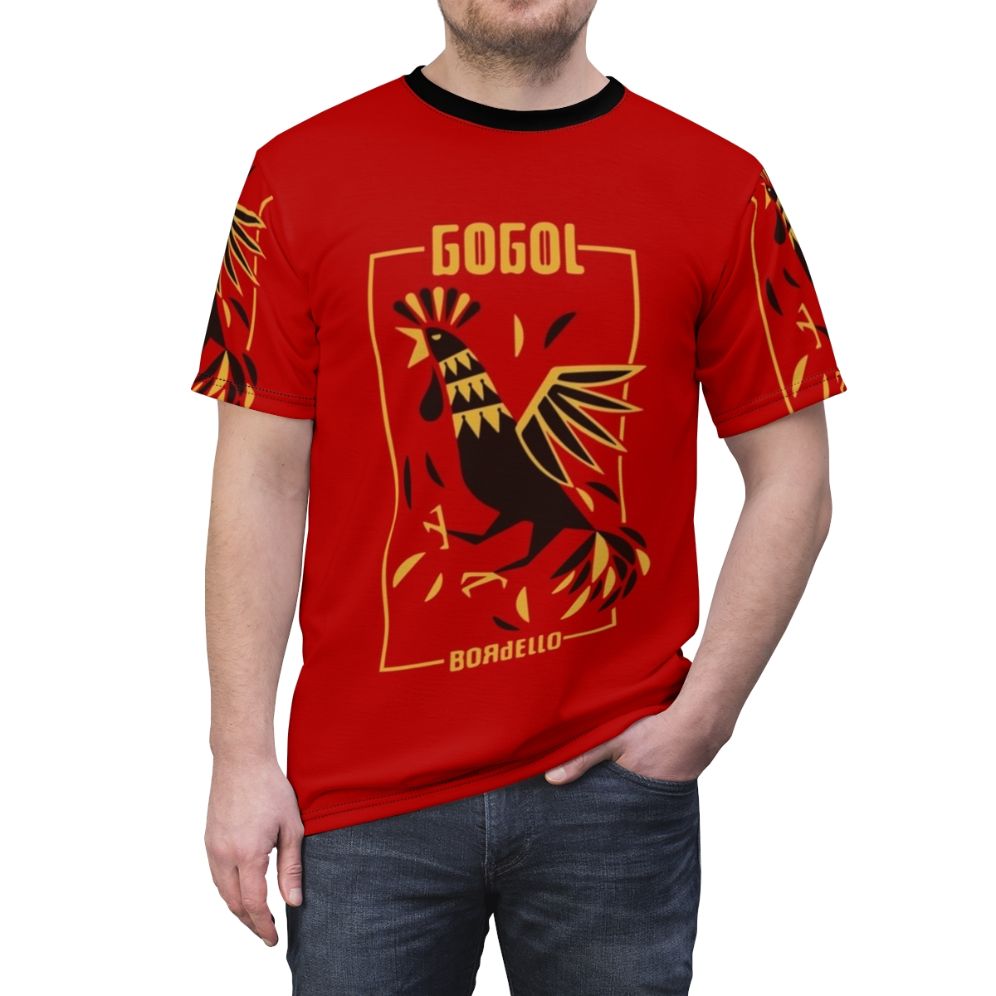 Stylish Gogol Bordello inspired gypsy punk t-shirt featuring the band's signature style and imagery - men front