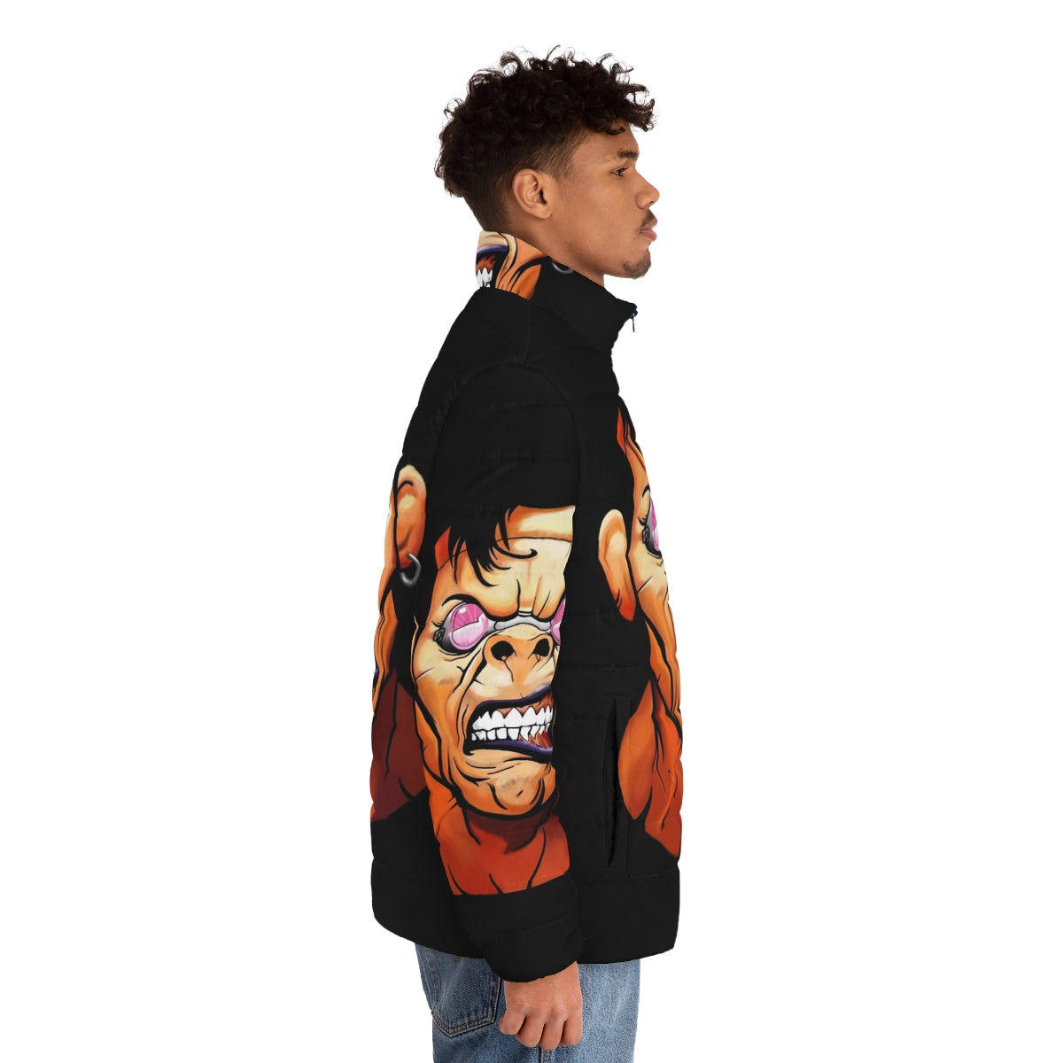 Ranxerox cyberpunk-inspired puffer jacket with retro comic book style - men side right