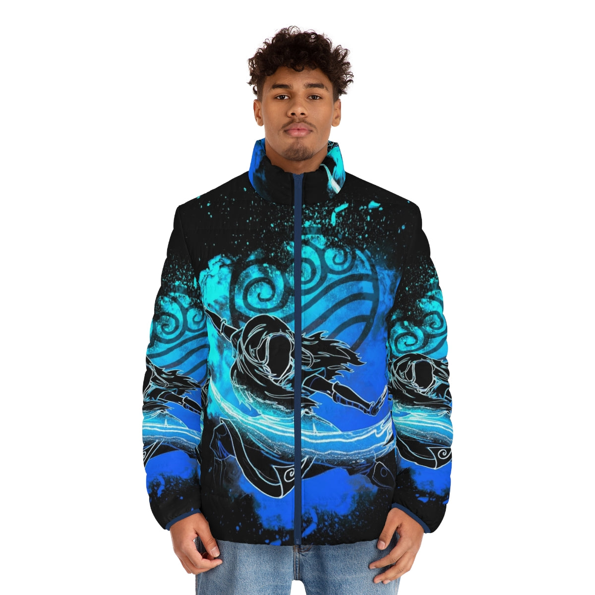 Colorful avatar the last airbender waterbender puffer jacket - men front