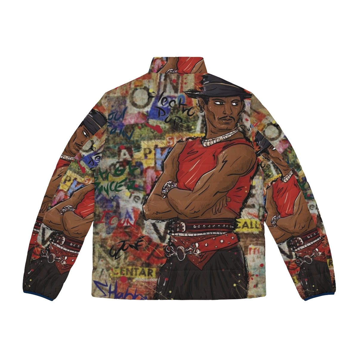 Shabba Doo inspired street dancer puffer jacket with graffiti and cartoon art - Back