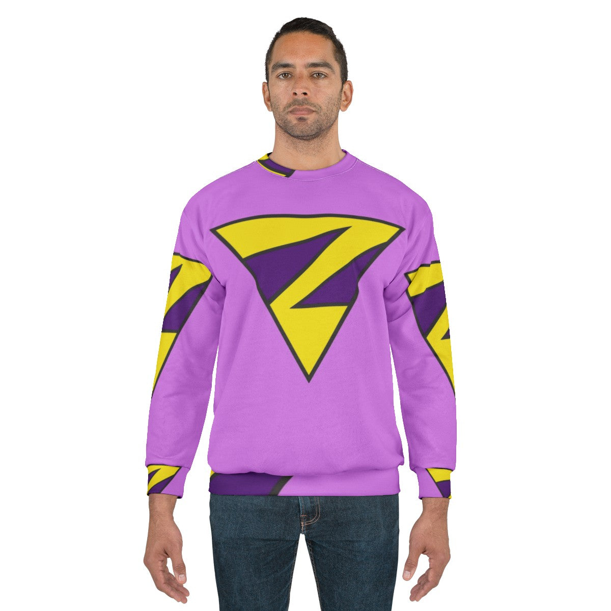 Twin superhero sweatshirt featuring Zan and Zana in a retro 70s comic book style - men