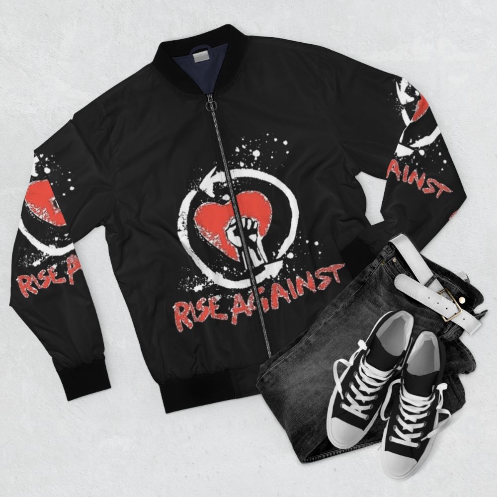 Rise Against Punk Rock Bomber Jacket - Flat lay