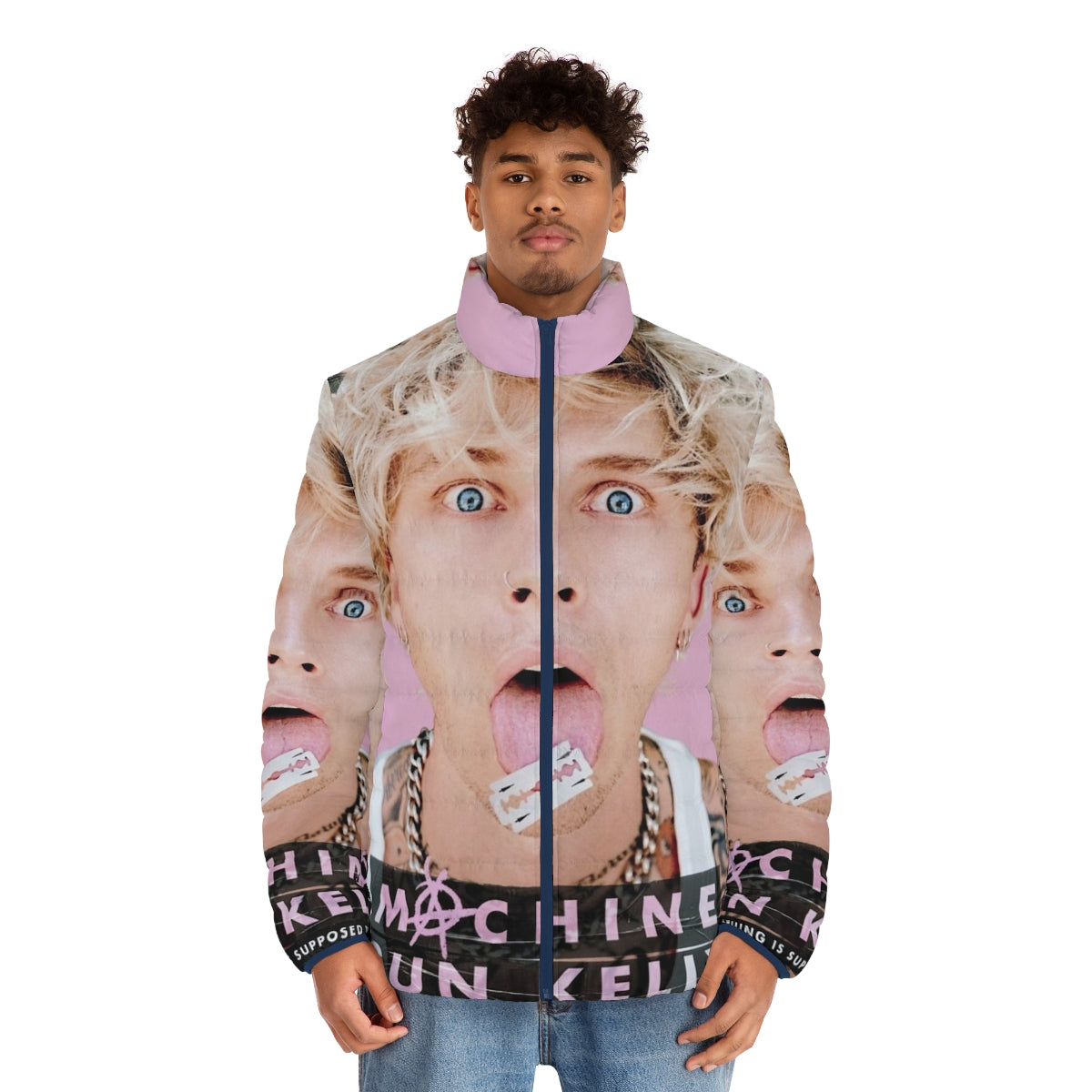 Machine Gun Kelly wearing a puffer jacket - men front