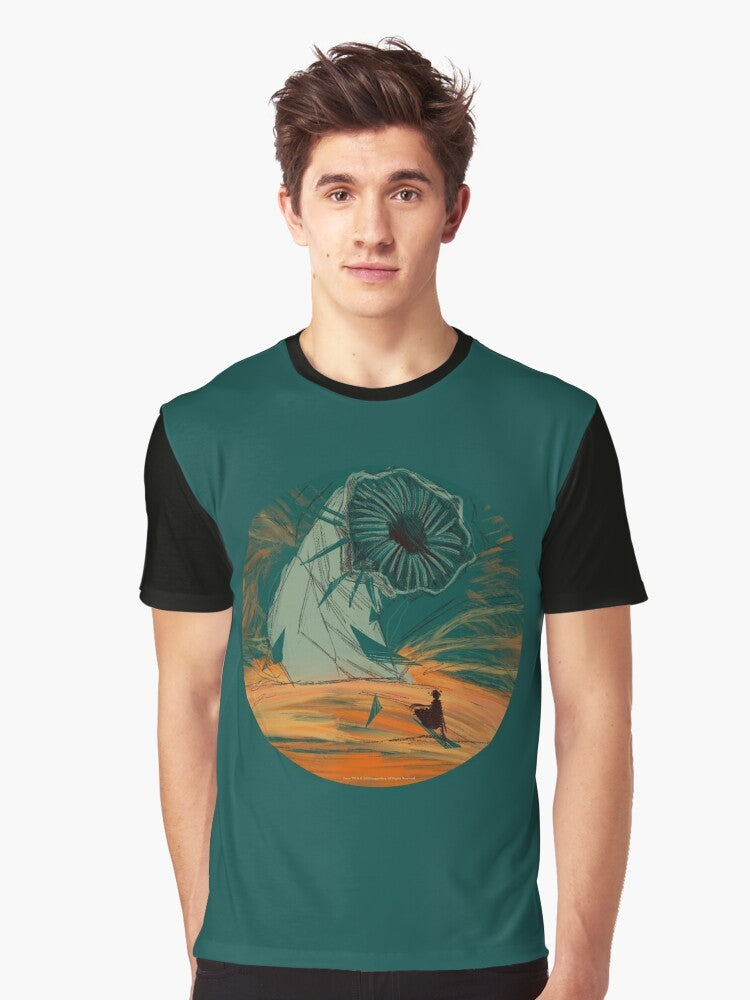 Dune 2020 movie graphic t-shirt featuring the desert planet Arrakis and the main character Paul Atreides - Men