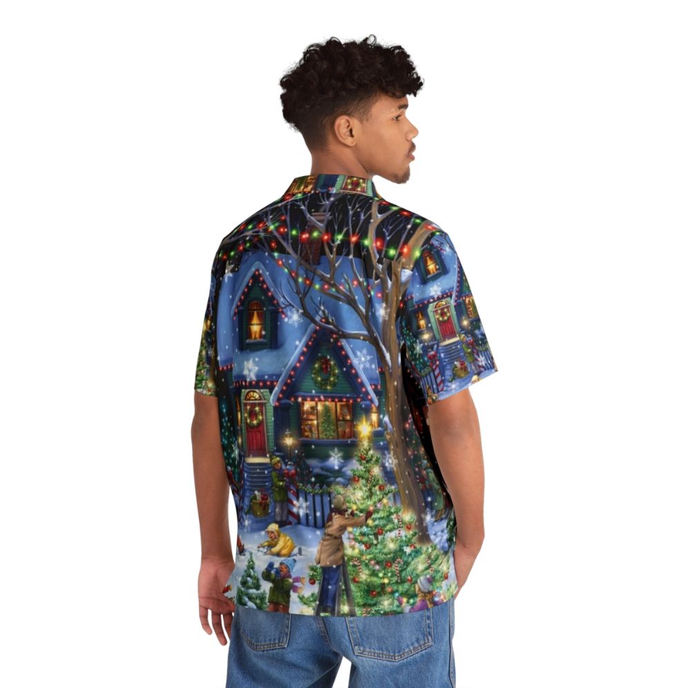 Decorative Christmas Hawaiian Shirt with holiday icons and tropical patterns - People Back