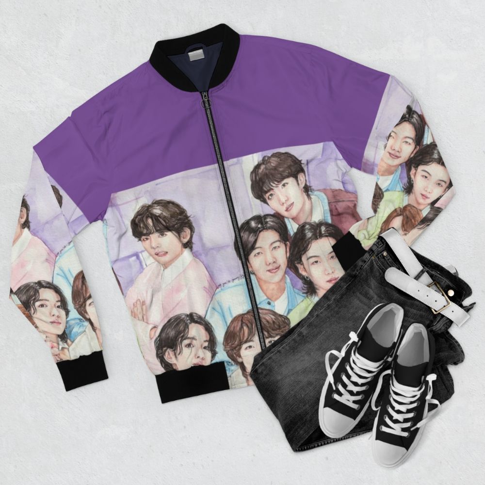 BTS Festa 2023 Bomber Jacket with Group Photo - Flat lay