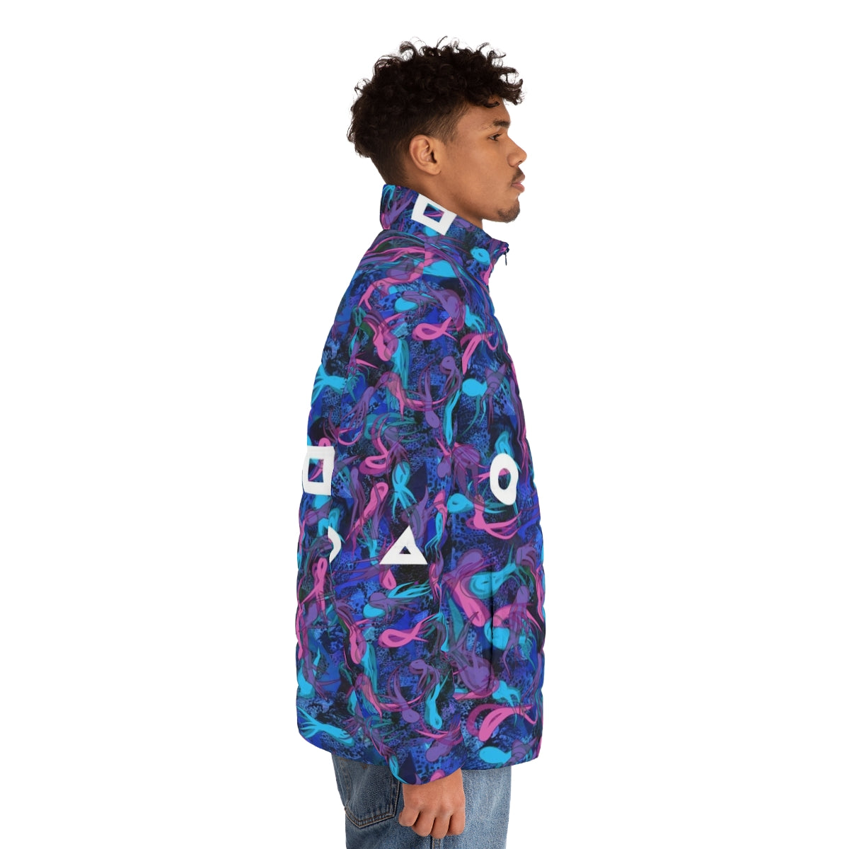 Squid Game Inspired Survival Puffer Jacket with Survival Pattern Design - men side right