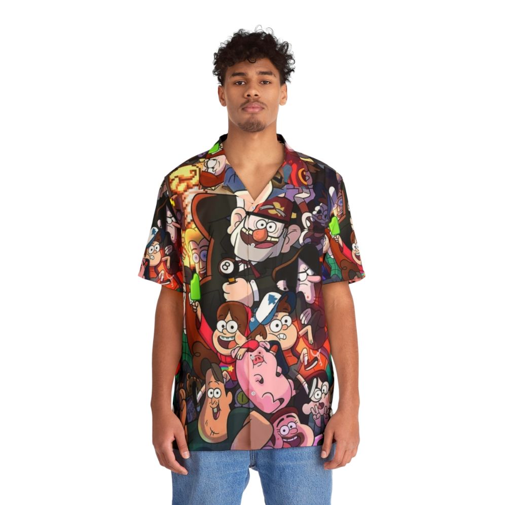 Gravity Falls Cartoon Hawaiian Shirt with Dipper Pines and Waddles the Pig - People Front