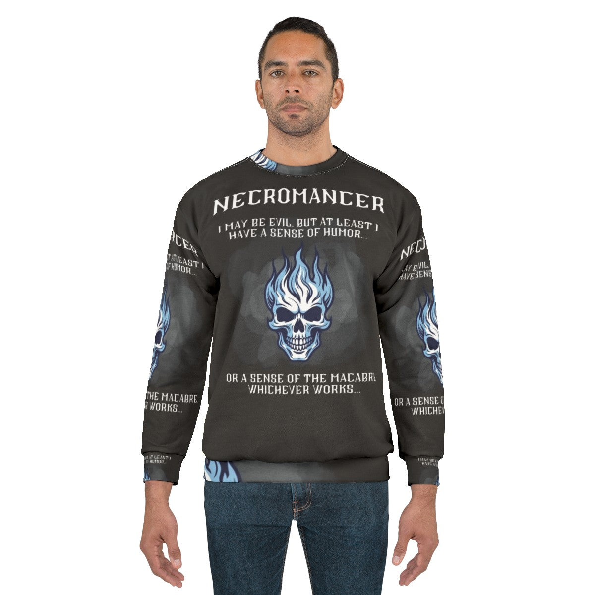 Necromancer Sweatshirt with Dark Fantasy Graphic - men