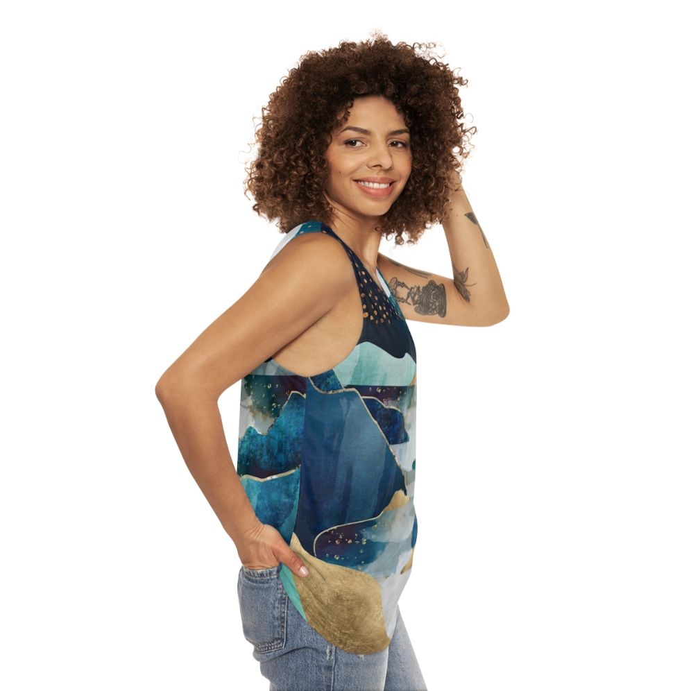 Unisex tank top with a moon glow celestial design - women side