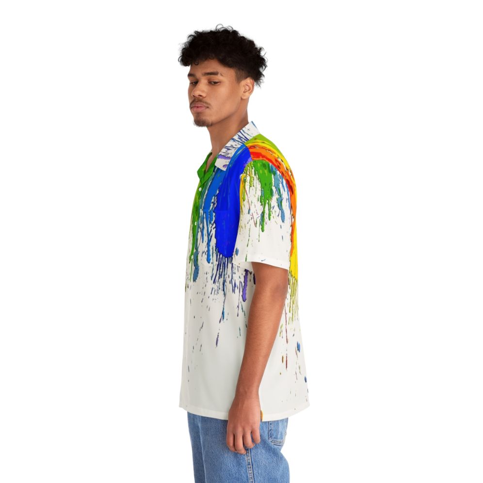 Vibrant colorful Hawaiian shirt with dripping paint art design - People Left