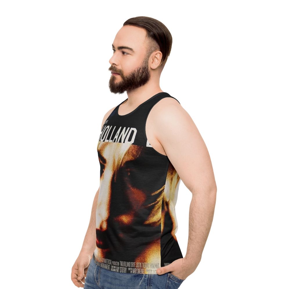 Hollywood Poster Unisex Tank Top with David Lynch Movies and Mulholland Dr Graphic - men side